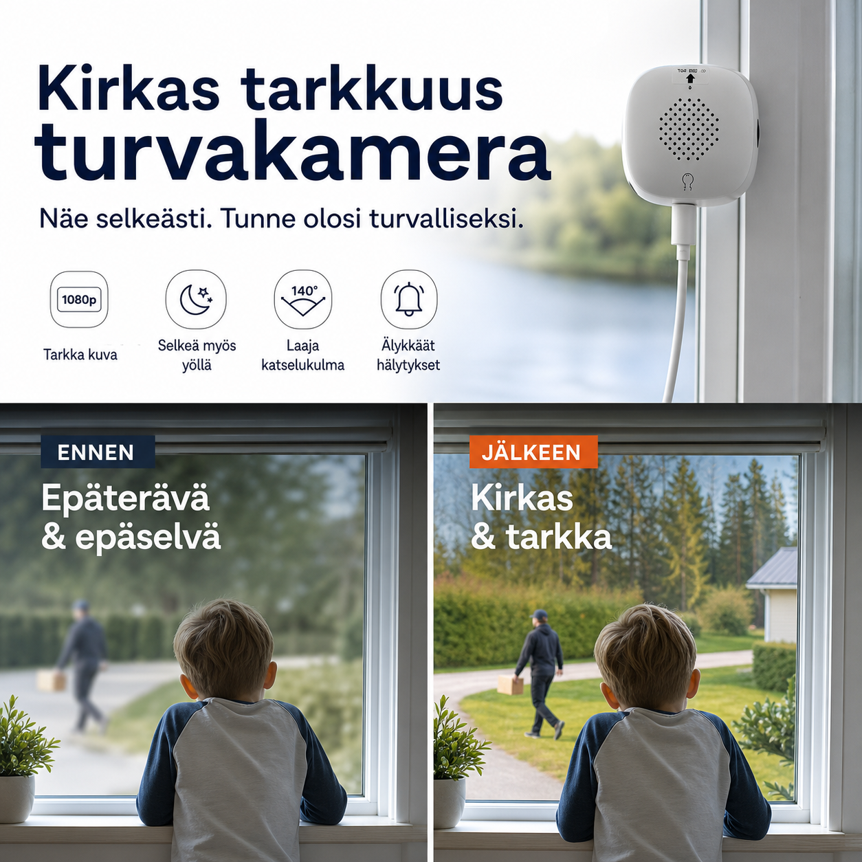 🔥 Kirkas tarkkuus turvakamera 🎥 Värillinen yönäkö 🌙 24/7 tallennus ja älykkäät hälytykset 🚨 Helppo asennus! 🔒