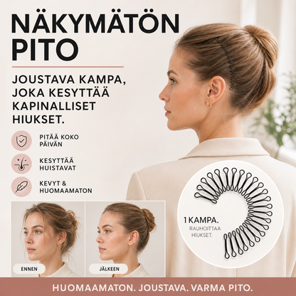 Näkymätön pito – joustava kampa, joka kesyttää kapinalliset hiukset