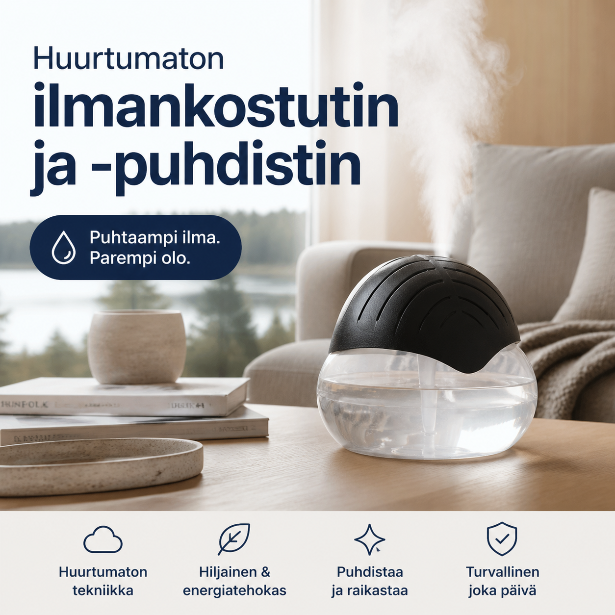 🌫️✨ Huurtumaton ilmankostutin ja -puhdistin 🌿 Kannettava muotoilu 🚚