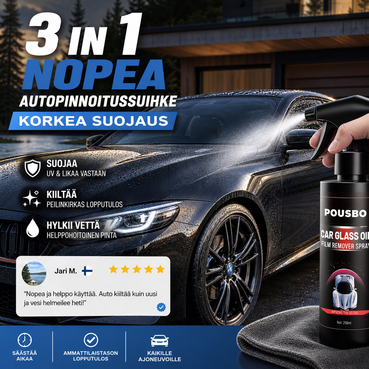 3 in 1 Nopea autopinnoitussuihke, jossa on korkea suojaus