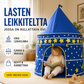 Lasten leikkiteltta, jossa on rullattava ovi