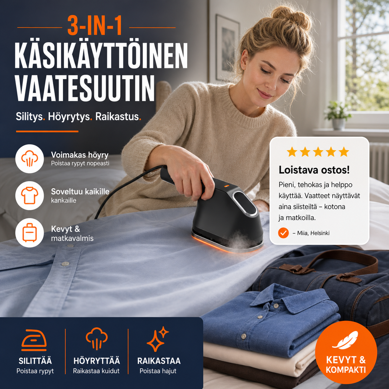 3-in-1-käsikäyttöinen vaatesuutin