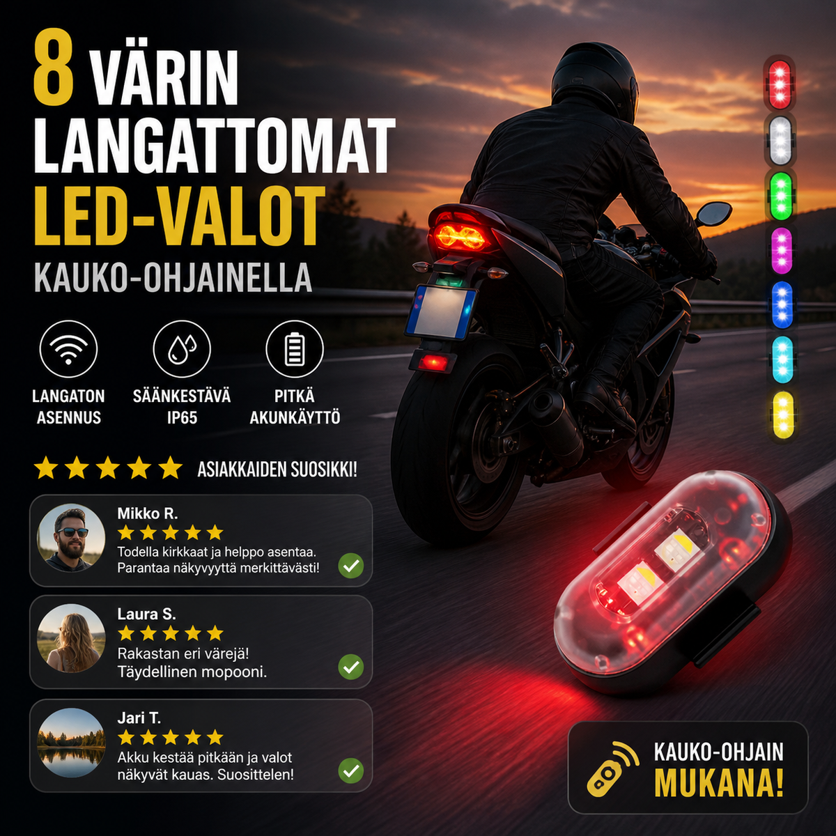 8 Värin Langattomat LED-valot Kauko-ohjaimella