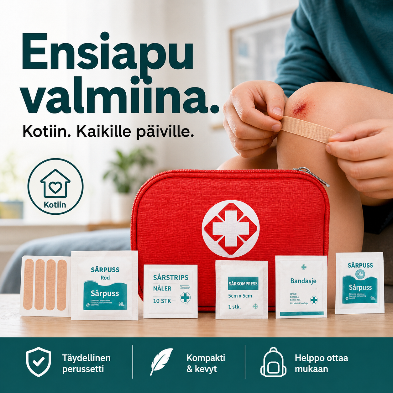 Ensiapupakkaus: Kannettava ensiapupakkaus kotiin – täydellinen varusteineen | 26-osainen setti