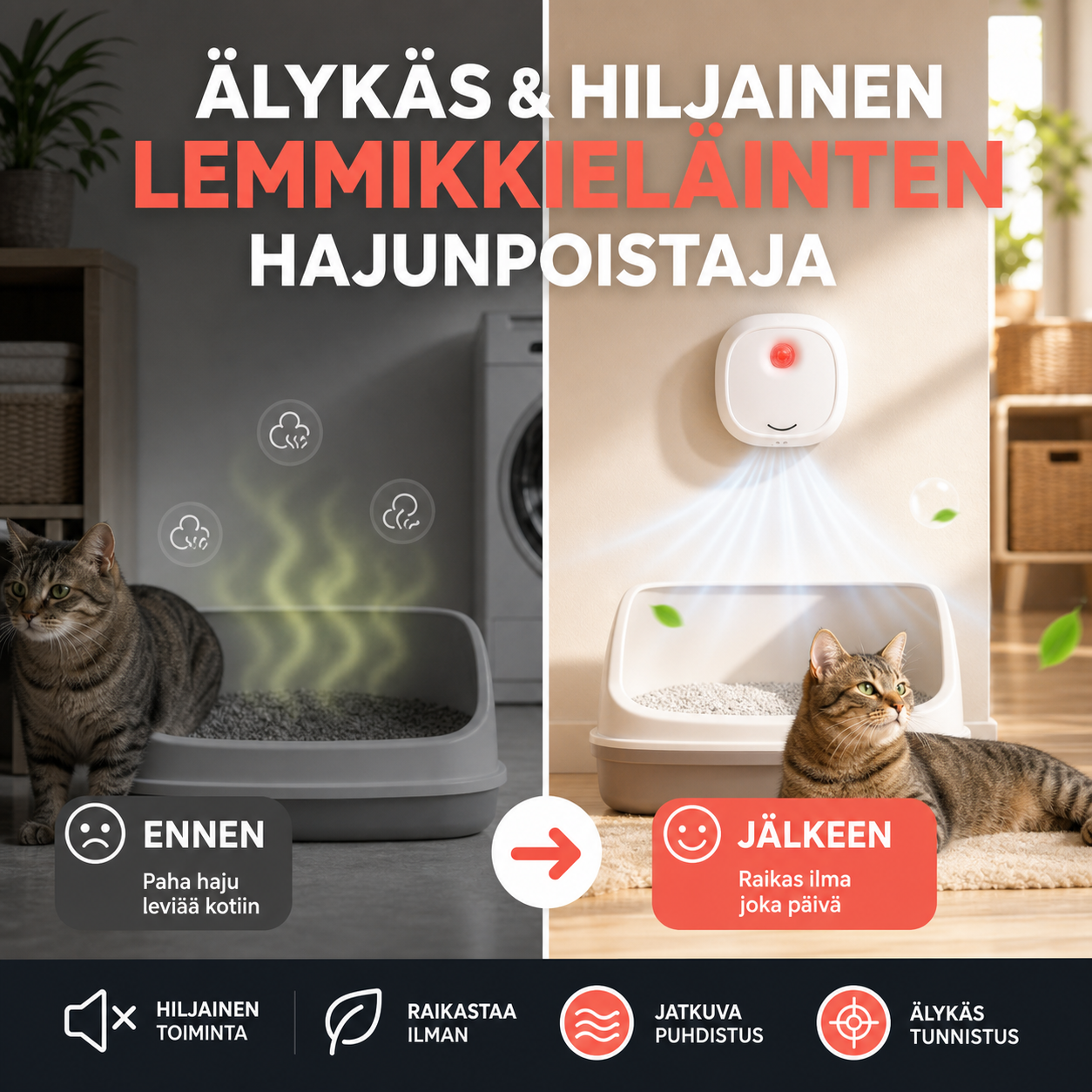🌬️Sano hyvästit epämiellyttäville hajuille tämän laitteen avulla! Älykäs ja hiljainen lemmikkieläinten hajunpoistaja