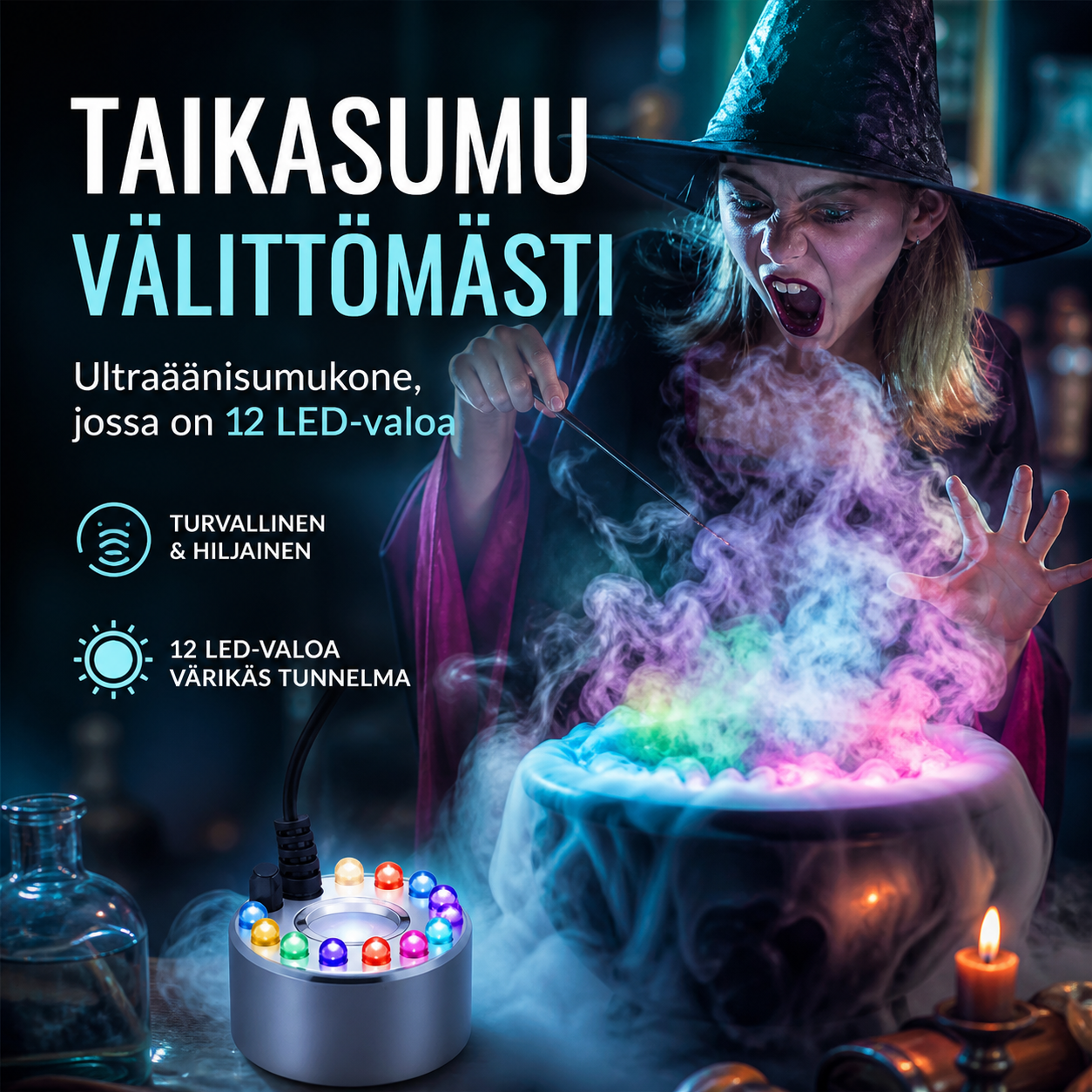 ⚡🎃🔥Ultraäänisumukone, jossa on 12 LED-valoa