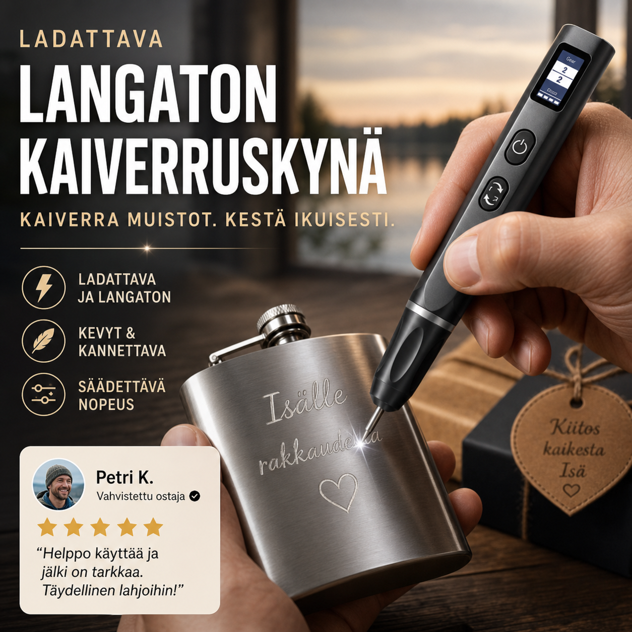 Ladattava langaton kaiverruskynä – tarkka ja helppo kaiverrus kaikille pinnoille!