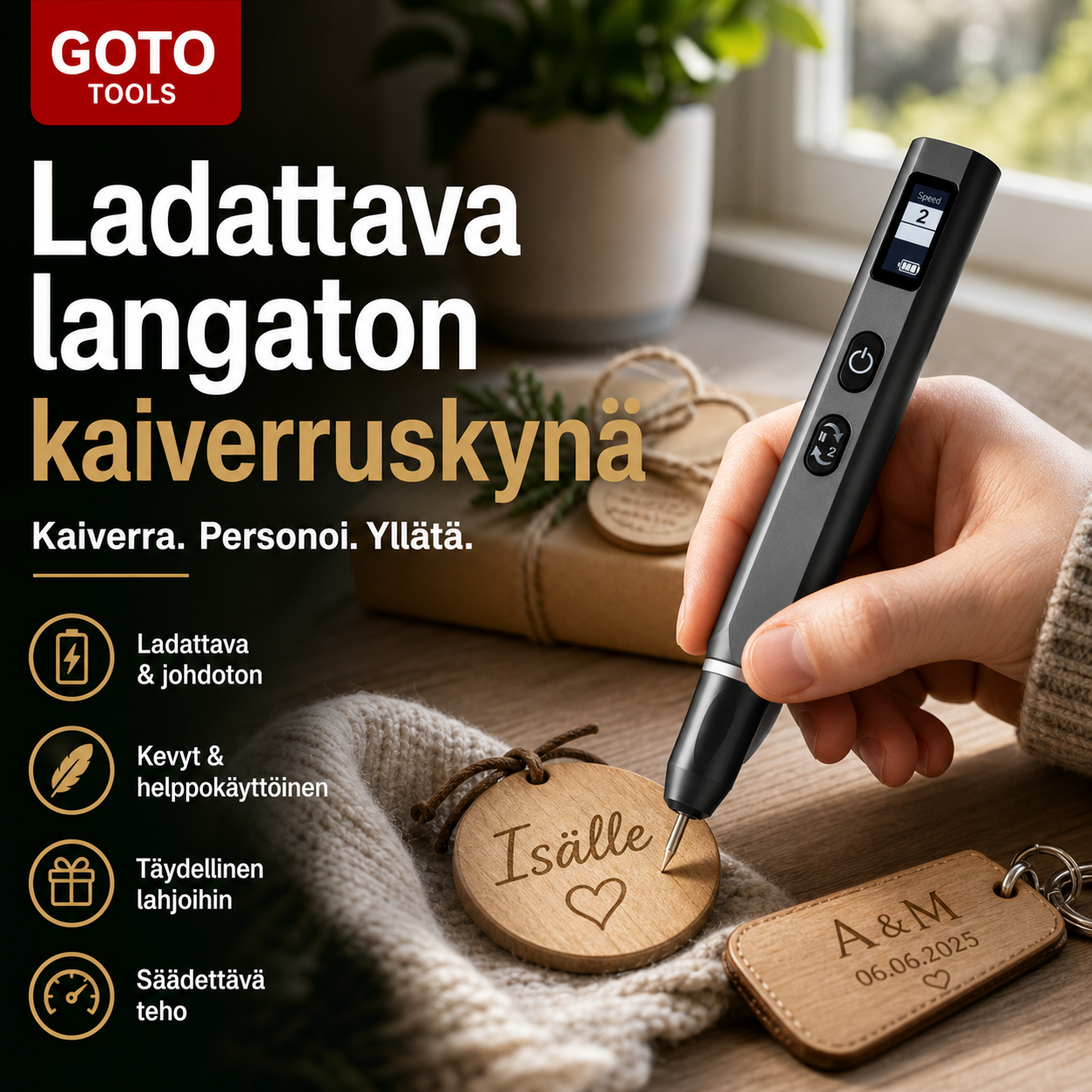 Ladattava langaton kaiverruskynä – tarkka ja helppo kaiverrus kaikille pinnoille!