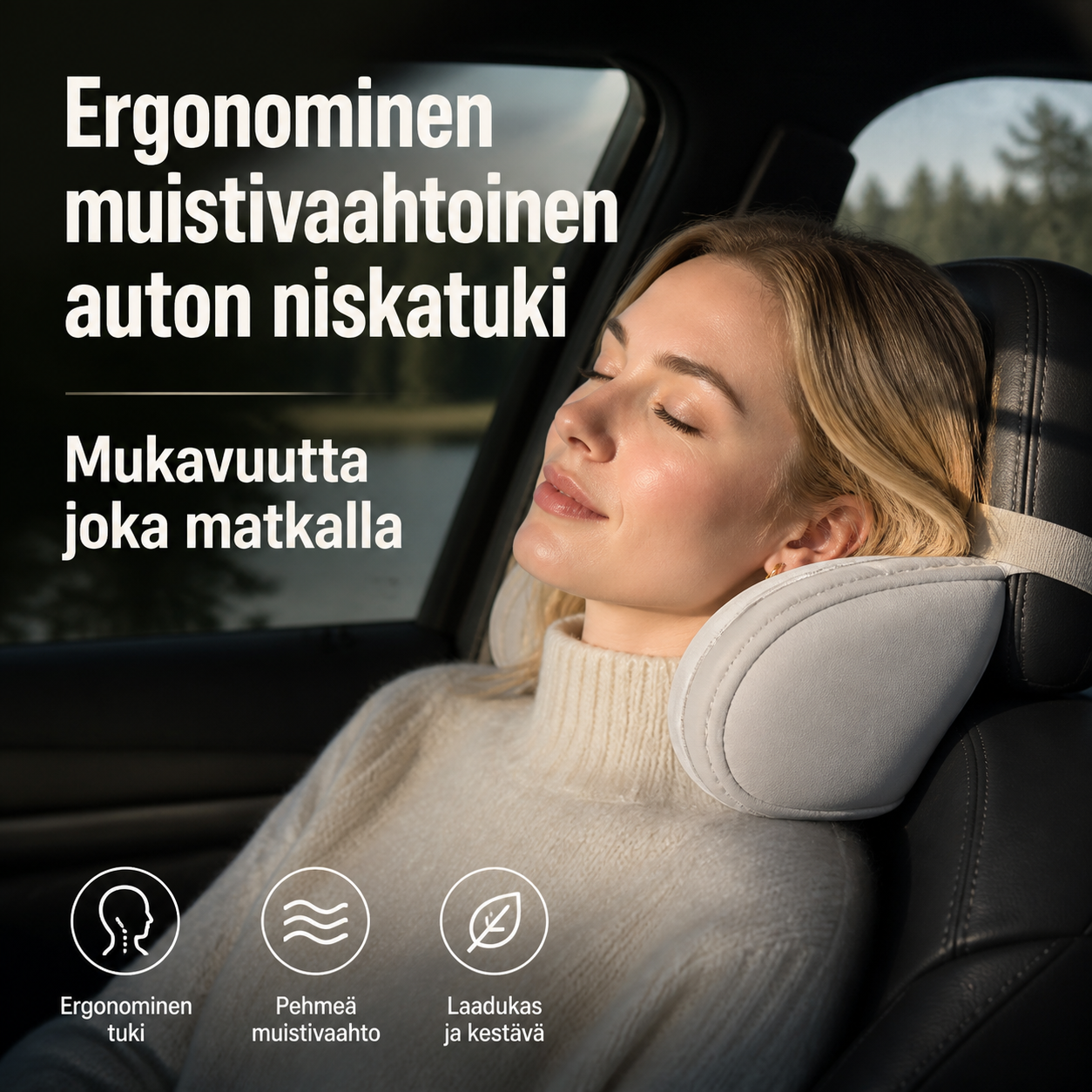 Ergonominen muistivaahtoinen auton niskatuki