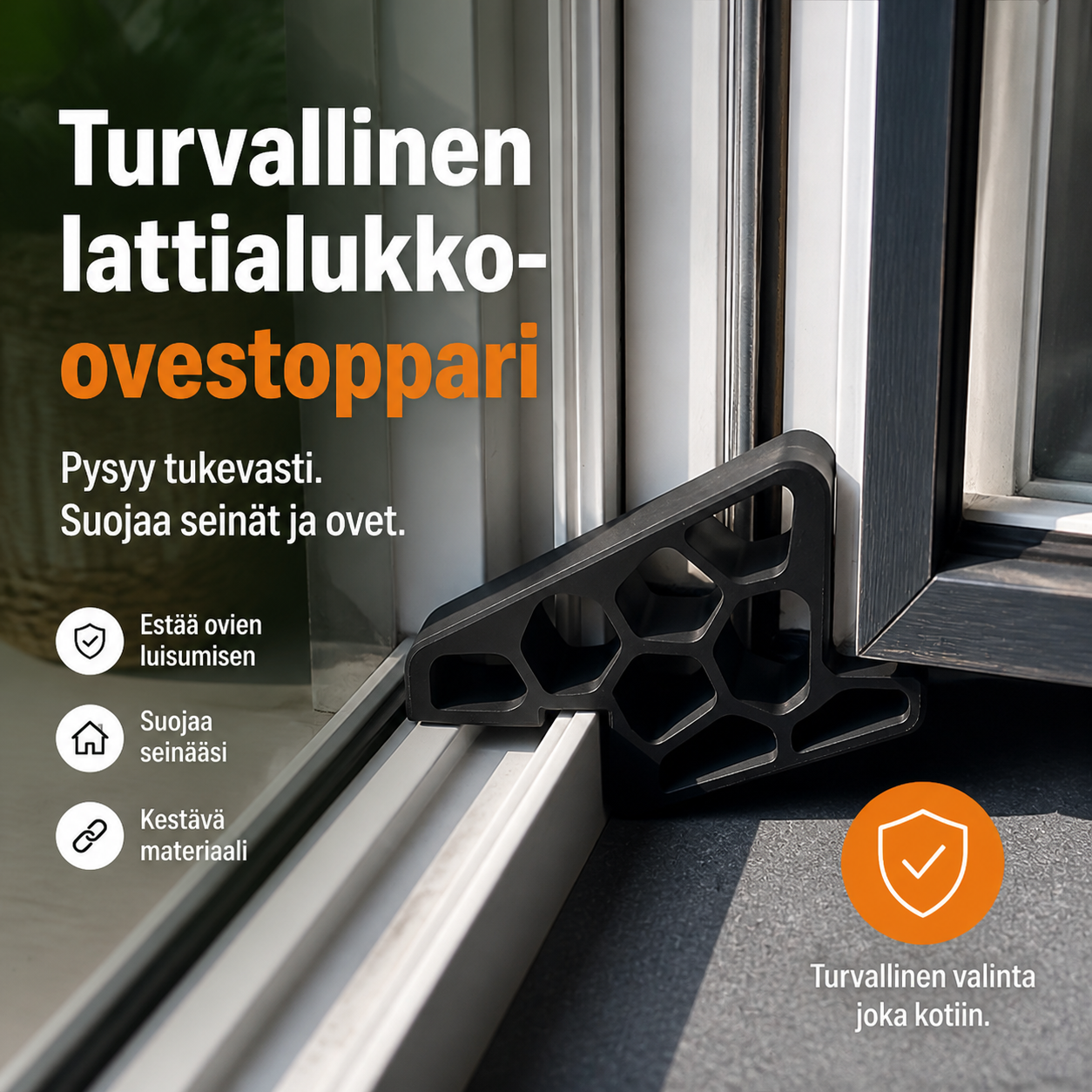 Turvallinen lattialukko-ovestoppari