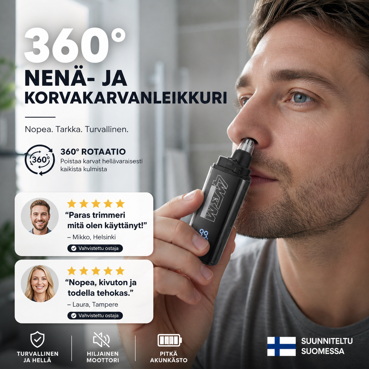 📢Rajoitetun ajan tarjous !! ⏰360° nenä- ja korvakarvanleikkuri – IPX7-pestävä ja 30 päivän akunkesto