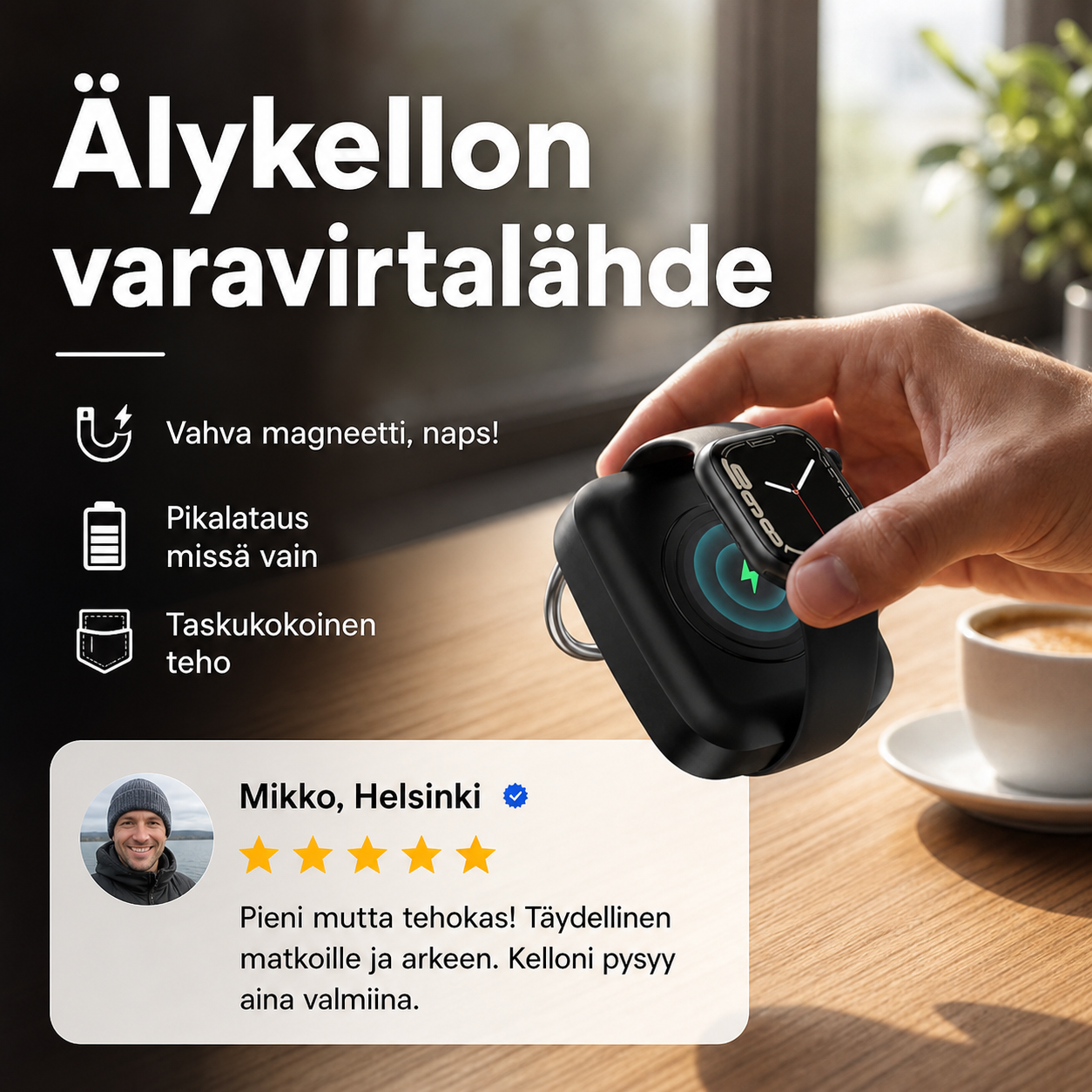 ⌚🔋 Älykellon varavirtalähde – langaton laturi, 1200 mAh, kompakti ja tyylikäs!