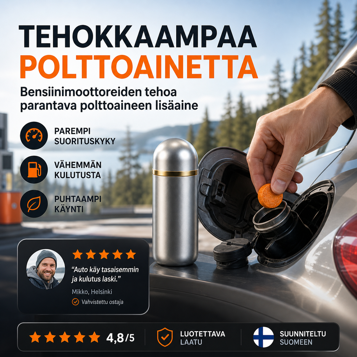 Bensiinimoottoreiden tehoa parantava polttoaineen lisäaine