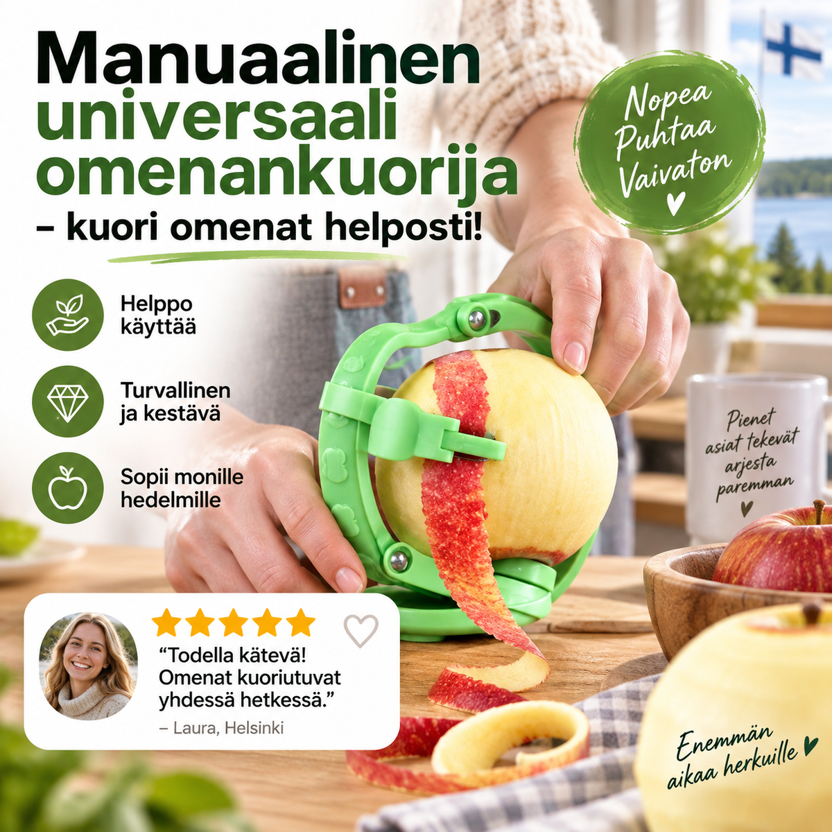 ⏳Aikarajoitettu 50% alennus! 💥 Manuaalinen universaali omenankuorija – kuori omenat helposti!