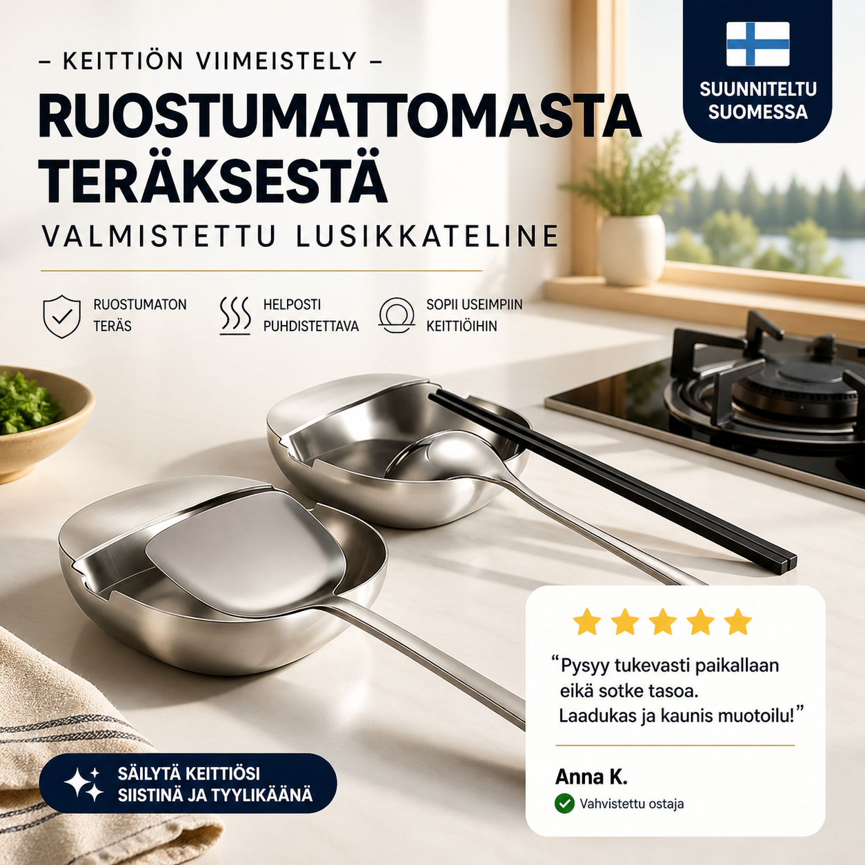 💎 -55% ALENNUS! 💎 Ruostumattomasta teräksestä valmistettu lusikkateline – Ruostumaton, tippaa keräävä ja tilaa säästävä keittiön välttämättömyys 🥄✨