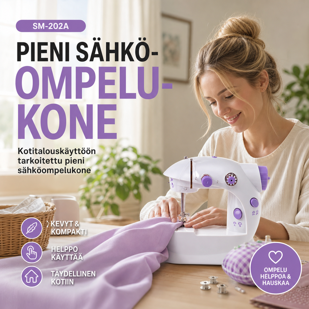 Kotitalouskäyttöön tarkoitettu pieni sähköompelukone