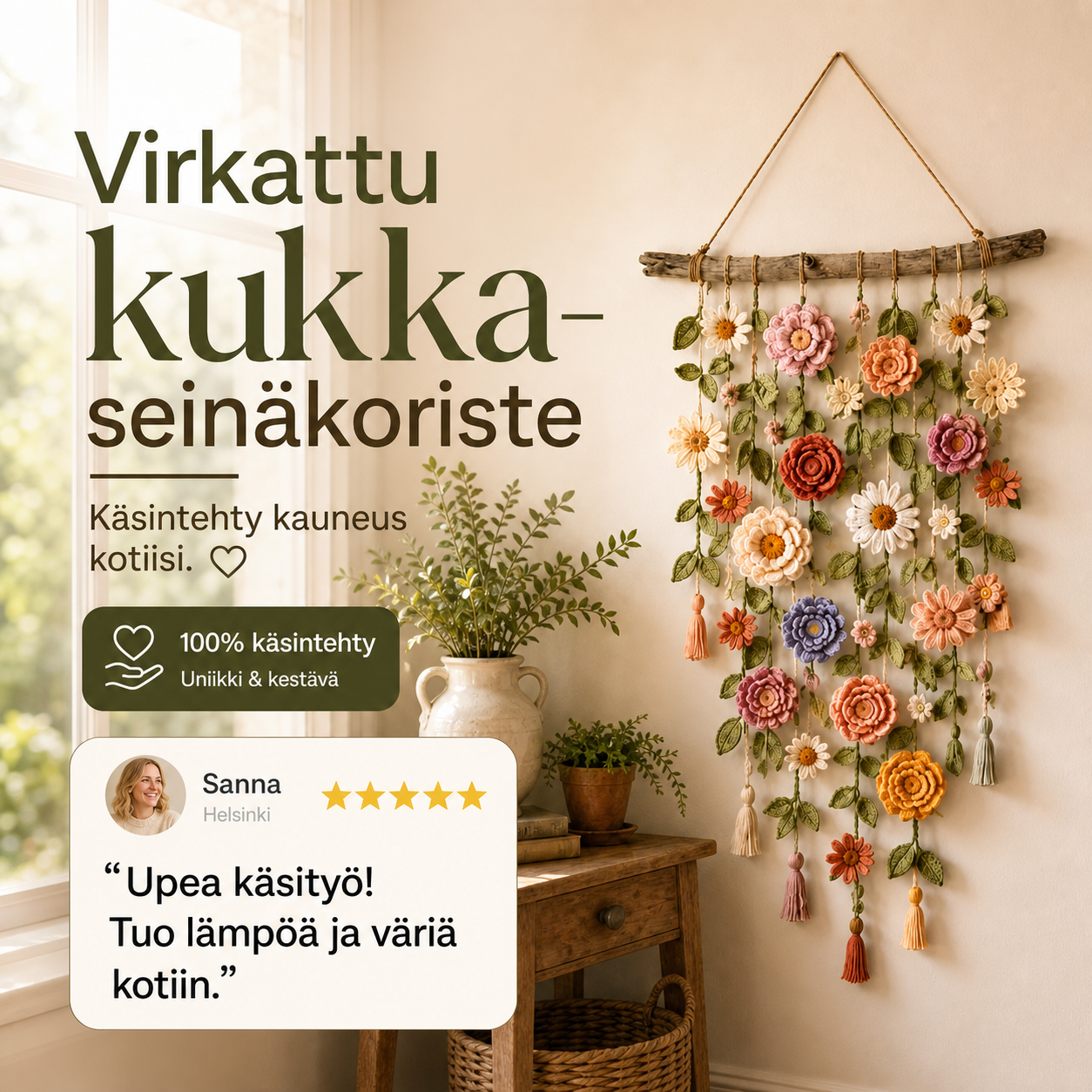💗VIIMEINEN MYYNTIPÄIVÄ 50 % ALENNUS⚡YLI 50 000 KAPPALETTA MYYTY!!💮Virkattu kukka-seinäkoriste🖼️
