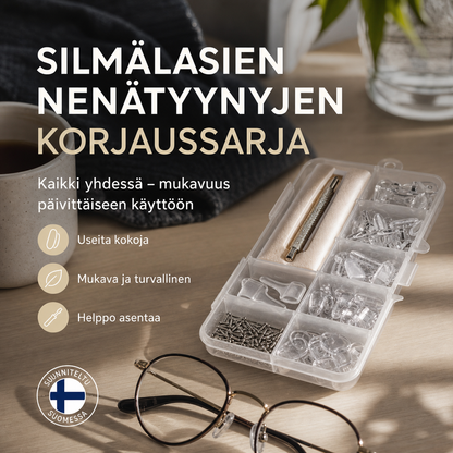 👓-50% NYT! 🛠️Silmälasien nenätyynyjen korjaussarja – Pehmeät liukumattomat tyynyt, täydelliset korjaustyökalut, yleiskäyttöinen silmälasien huoltosarja