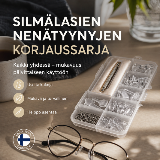 👓-50% NYT! 🛠️Silmälasien nenätyynyjen korjaussarja – Pehmeät liukumattomat tyynyt, täydelliset korjaustyökalut, yleiskäyttöinen silmälasien huoltosarja