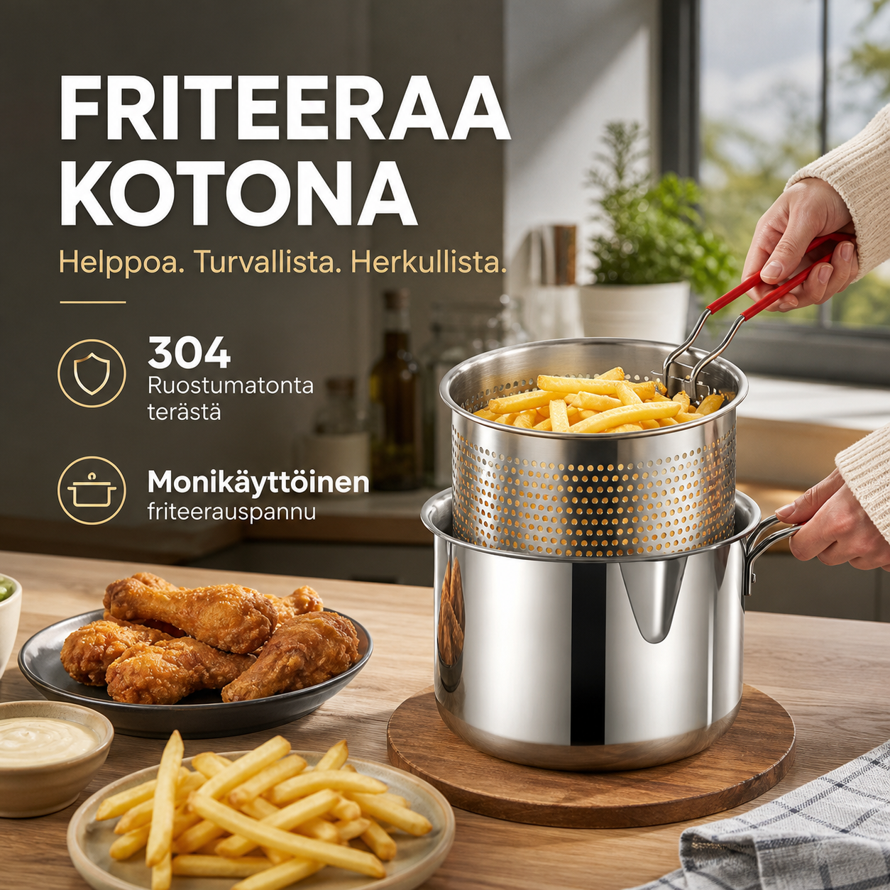 🔥VIIMEINEN PÄIVÄ – 50% ALENNUS🎁 304 Ruostumatonta terästä – Monikäyttöinen friteerauspannu