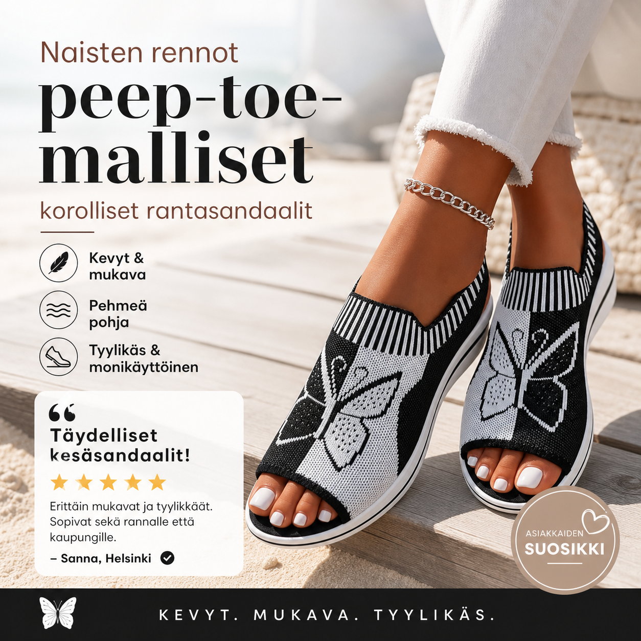 Naisten rennot peep-toe-malliset korolliset rantasandaalit
