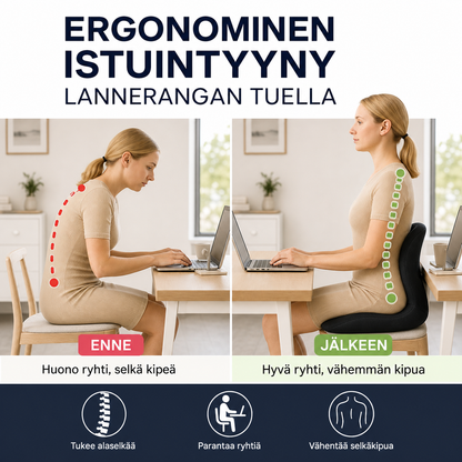 Ergonominen istuintyyny lannerangan tuella – tukea istumiseen ja hyvää ryhtiä!
