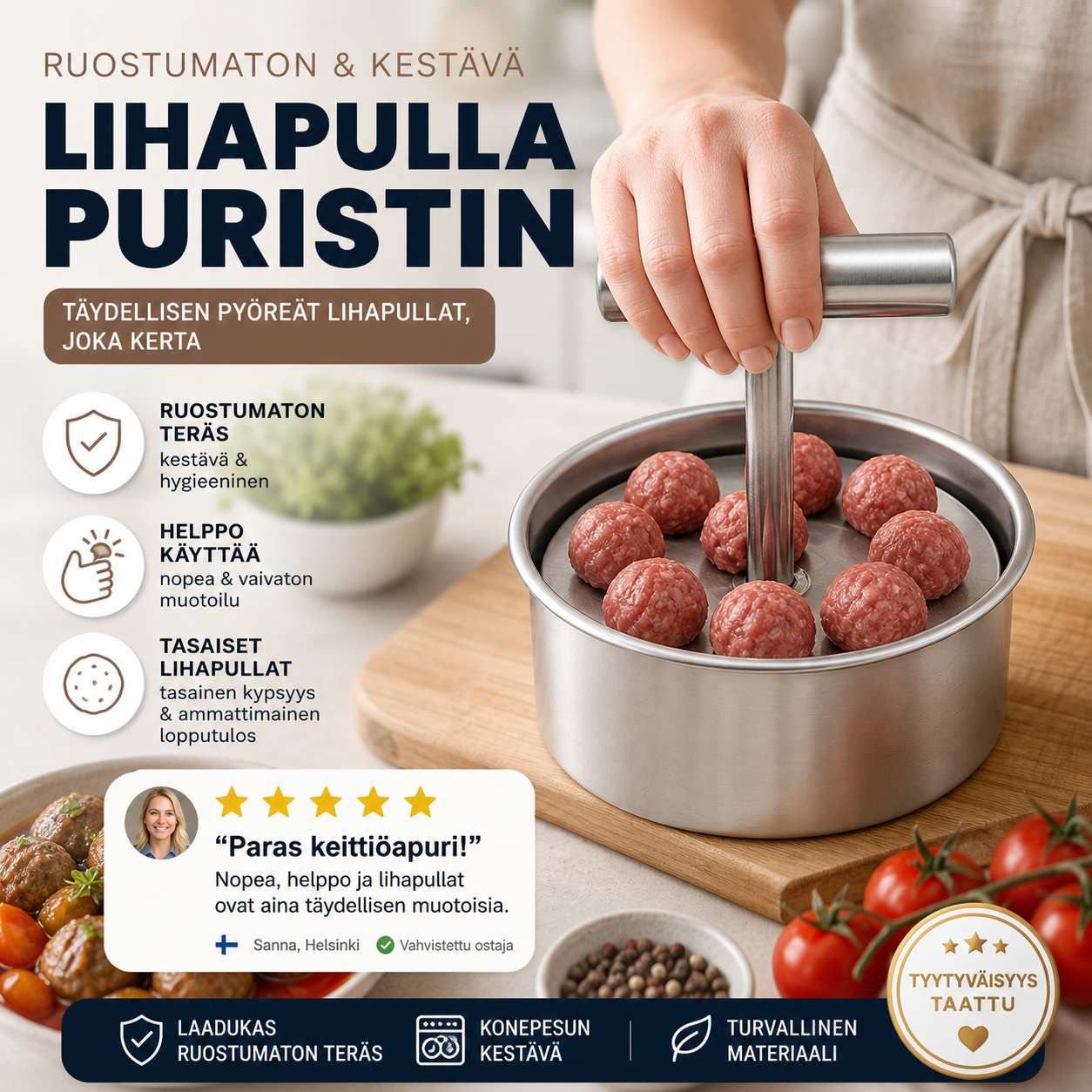 🔥Ruostumattomasta teräksestä valmistettu lihapullapuristin muotti