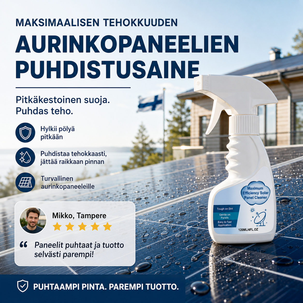 Maksimaalisen tehokkuuden aurinkopaneelien puhdistusaine