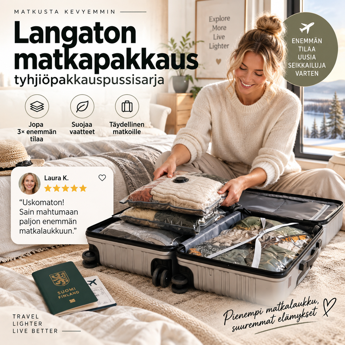 Langaton matkapakkaus tyhjiöpakkauspussisarja