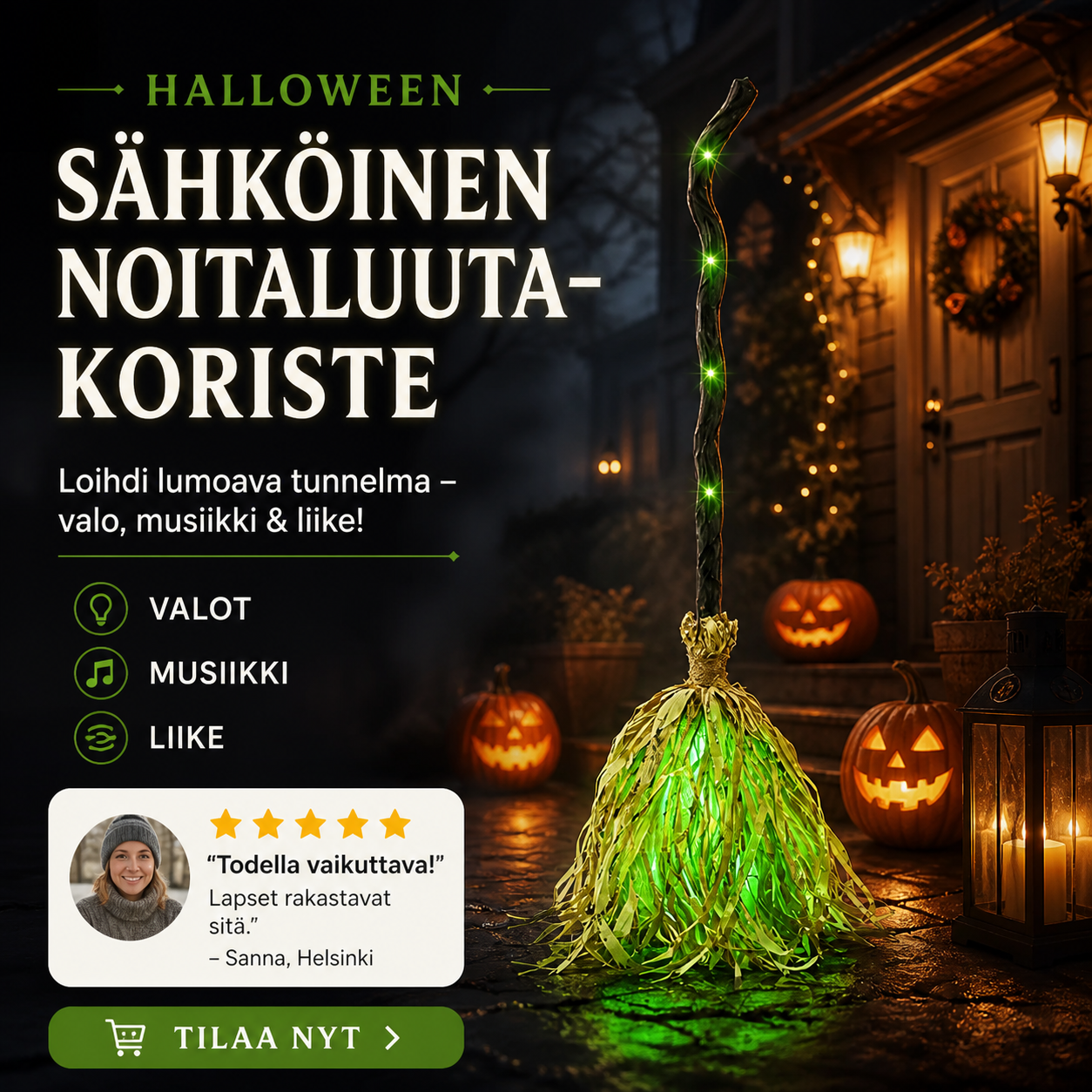 Halloween-sähköinen noitaluuta-koriste