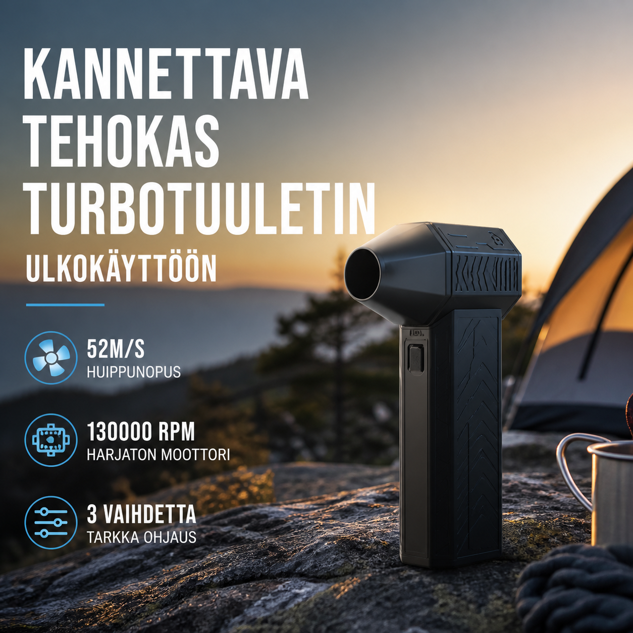 Kannettava tehokas turbotuuletin ulkokäyttöön – puhaltaa lunta ja tuottaa hiiltä, monikäyttöinen