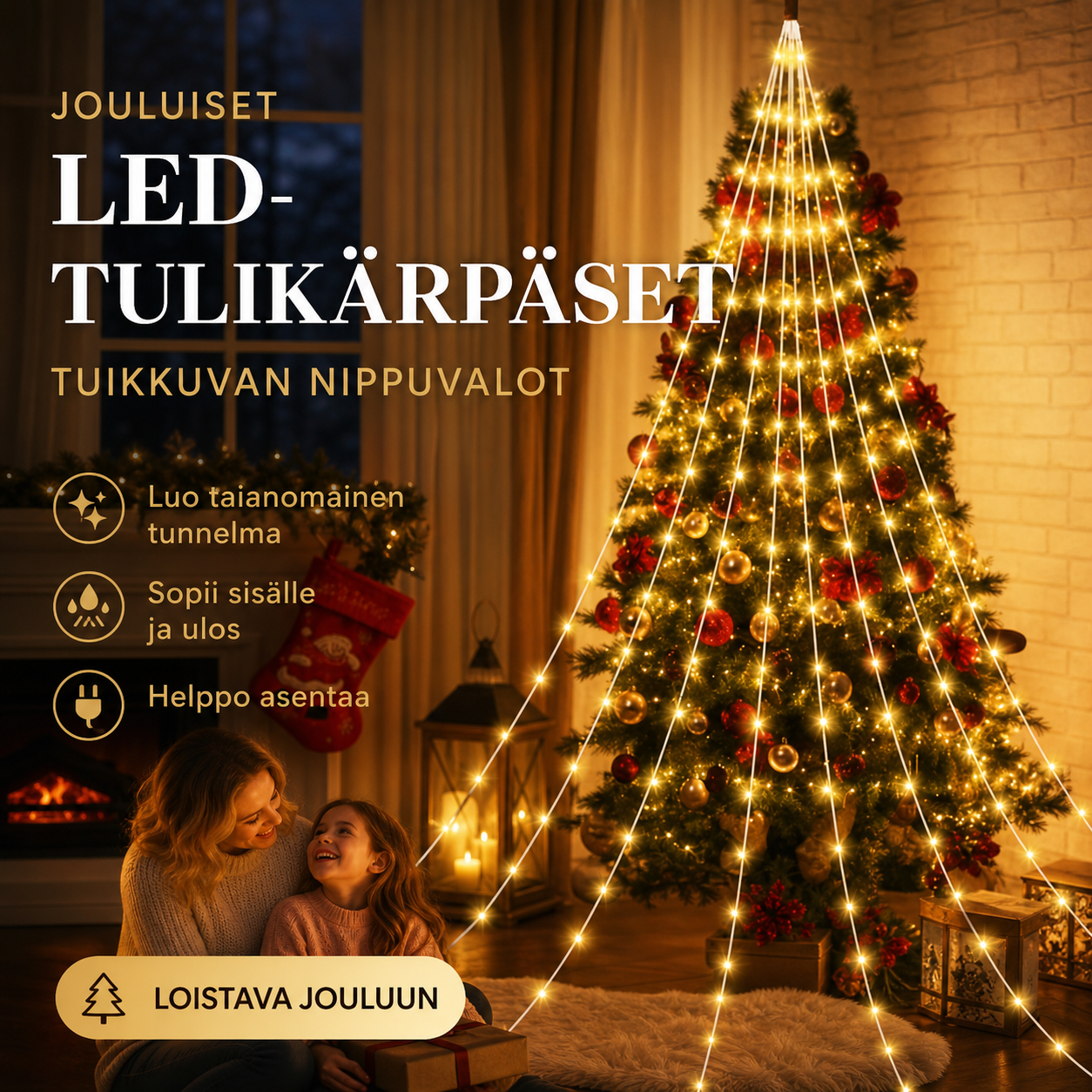 Jouluiset LED-tulikärpäset tuikkuvan nippuvalot