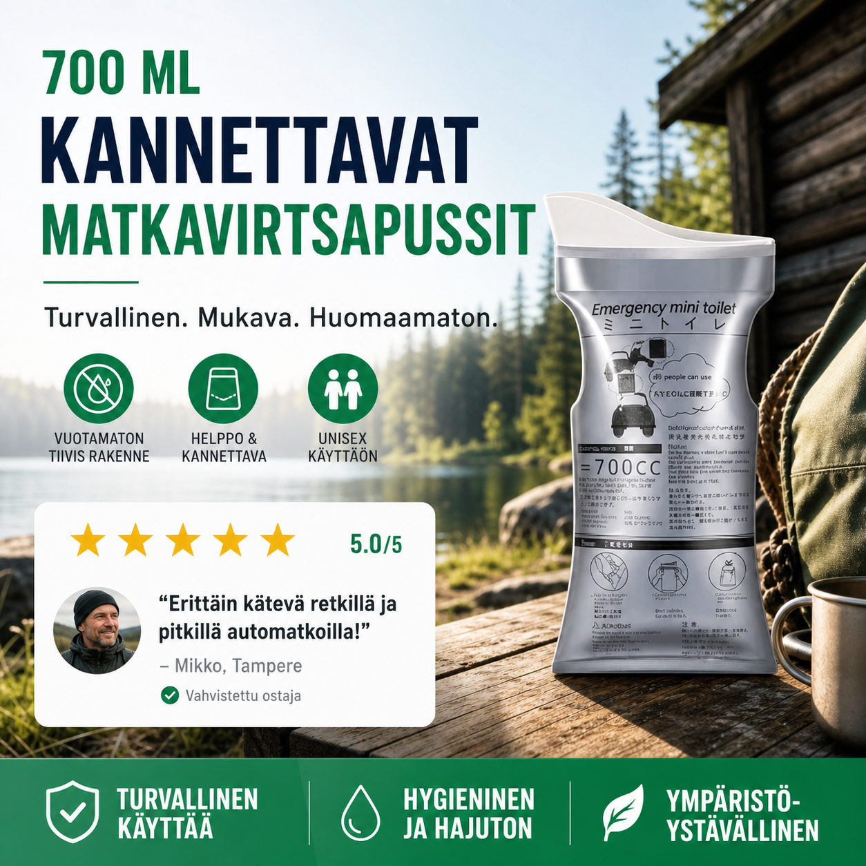 🔥 700 ml:n kannettavat matkavirtsapussit – Ei enää huolta vessasta tien päällä! Vuotamattomat, roiskesuojatut, hajua neutraloivat. Täydelliset pitkille matkoille, retkeilyyn ja hätätilanteisiin. Huomaamattomat ja hygieeniset. 🛣️🧻