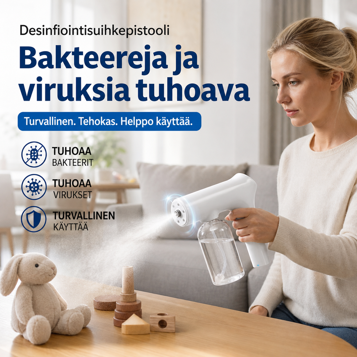 Bakteereja ja viruksia tuhoava desinfiointisuihkepistooli