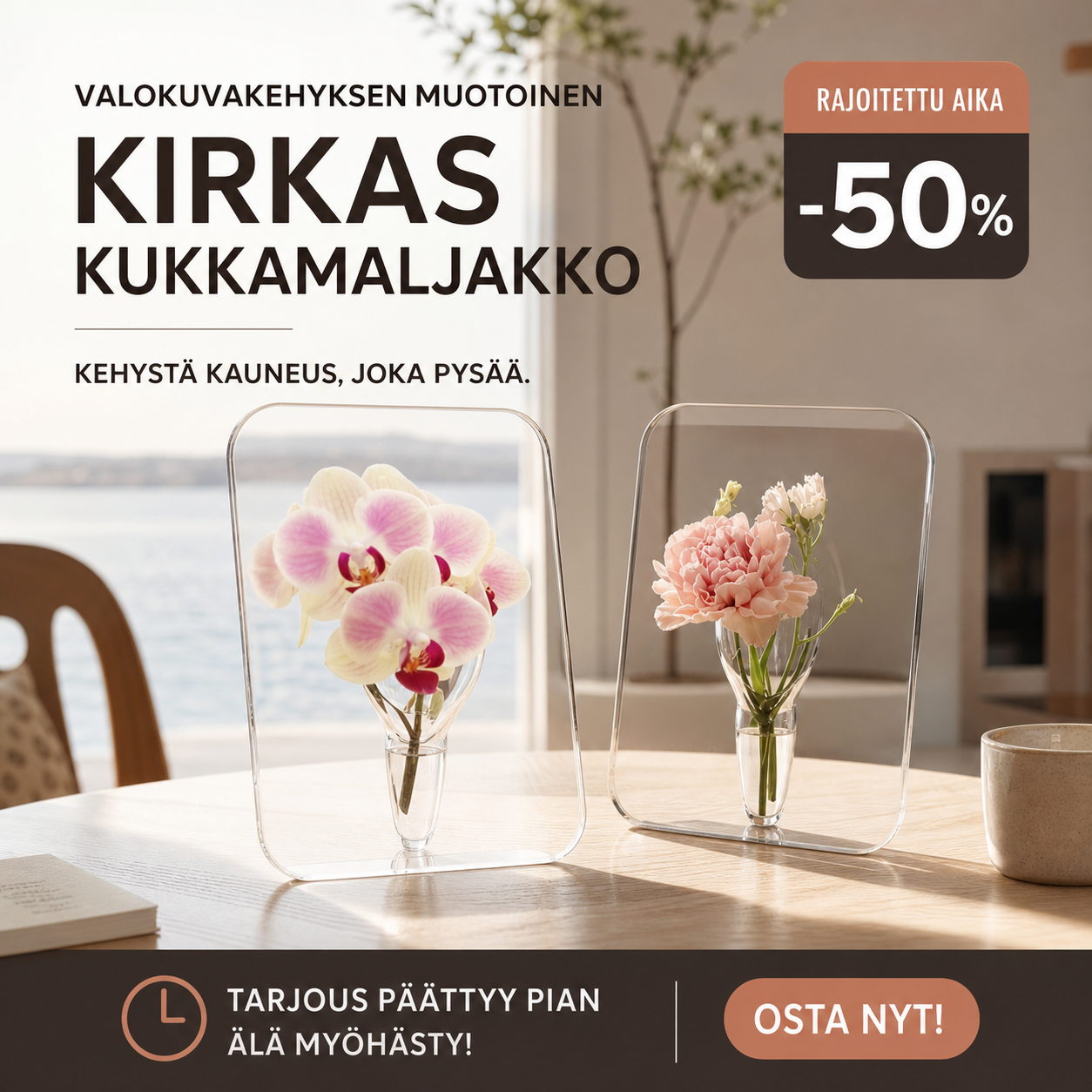 ⏳Aikarajoitettu tarjous⏰Valokuvakehyksen muotoinen kirkas kukkamaljakko – pohjoismainen tyyli, akryyli, pöytäkoriste ✨.