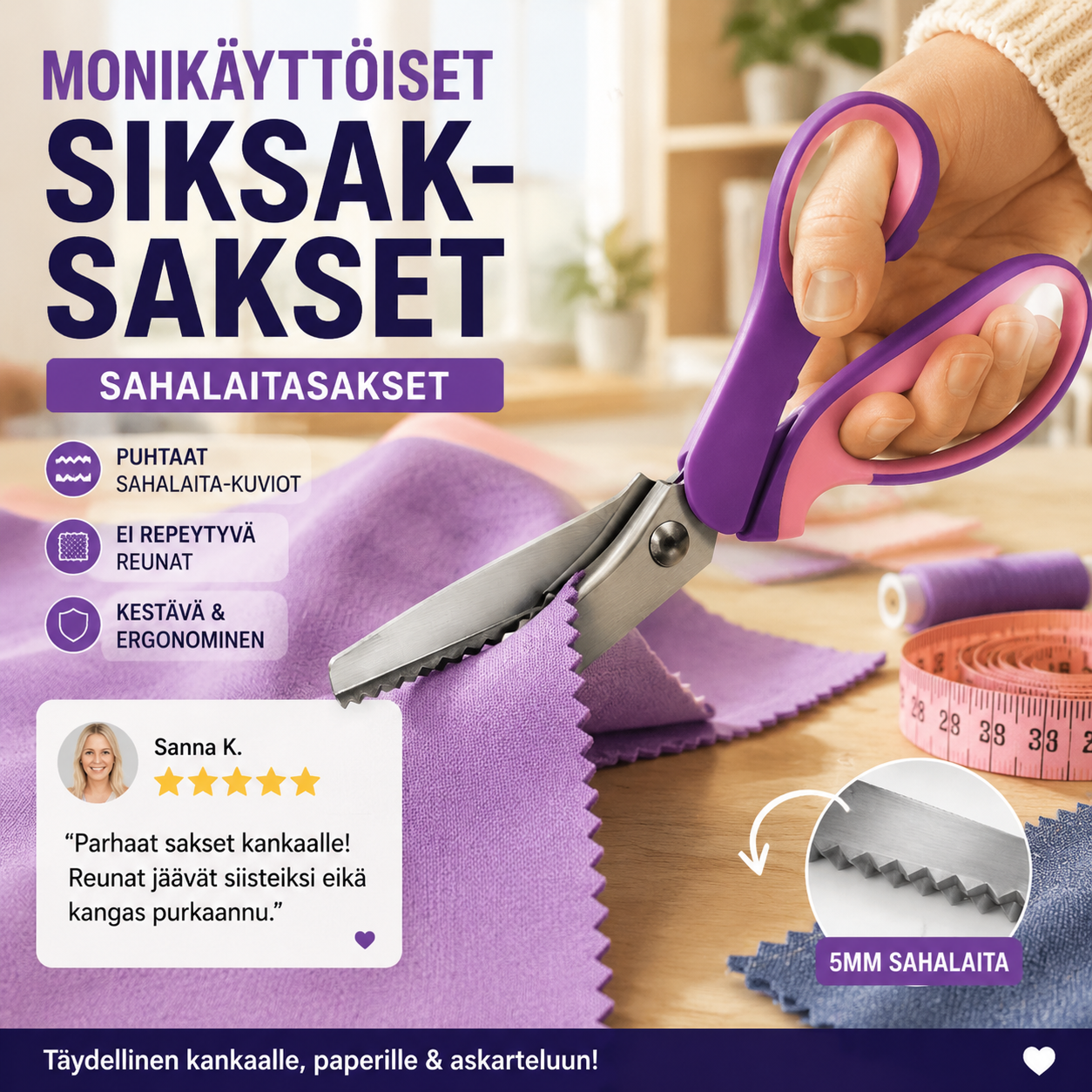 📢📢 50 % ALENNUS!! 🥳✨ Monikäyttöiset siksak-sakset, sahalaitasakset ✂️🧵