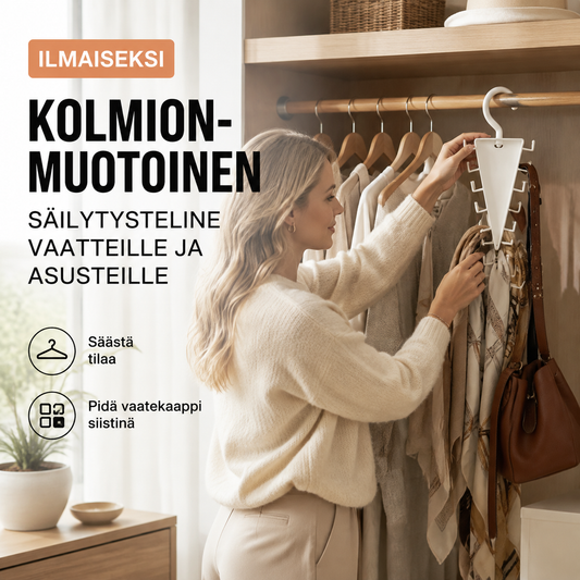 ilmaiseksi – Kolmionmuotoinen säilytysteline vaatteille ja asusteille