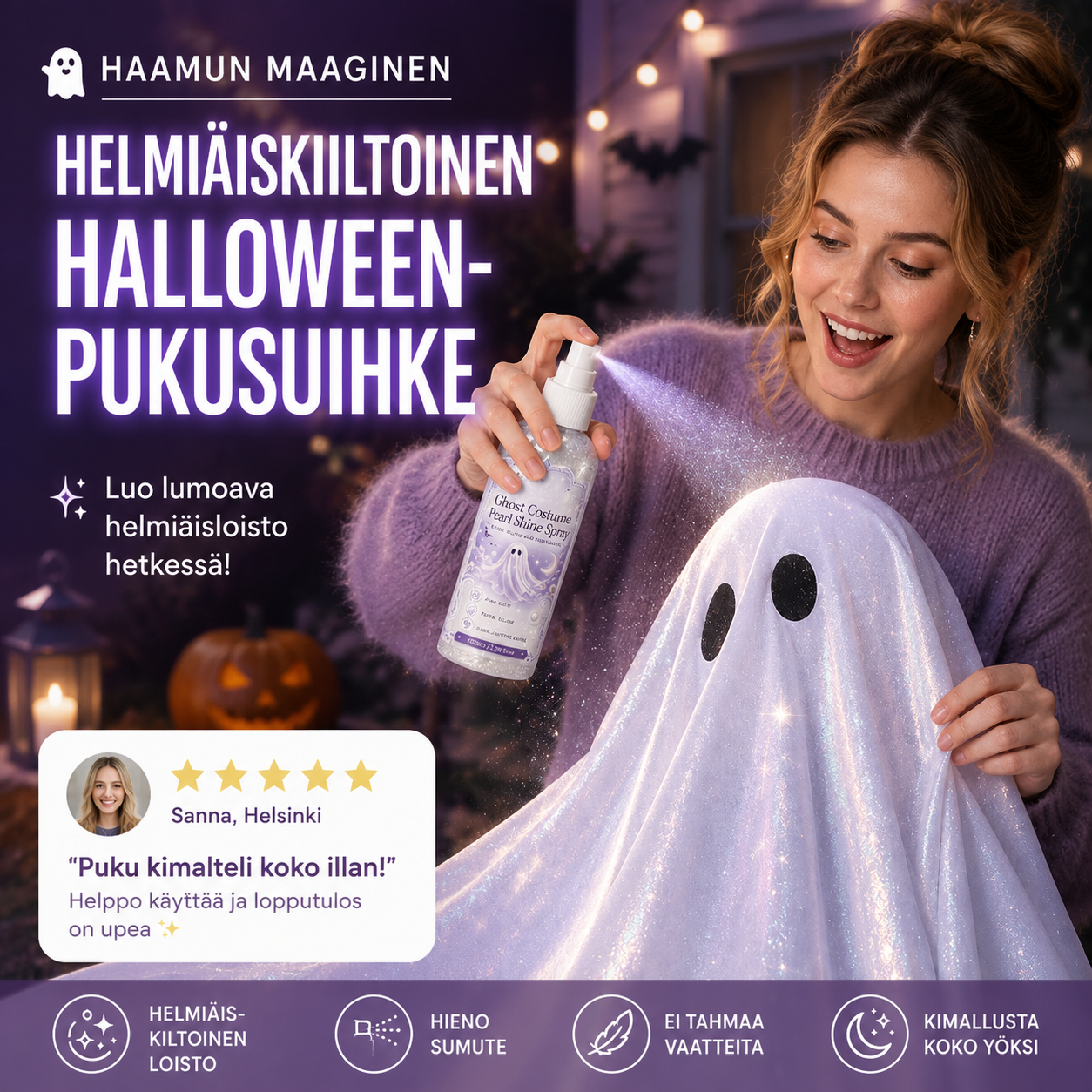 Helmiäiskiiltoinen Halloween-pukusuihke