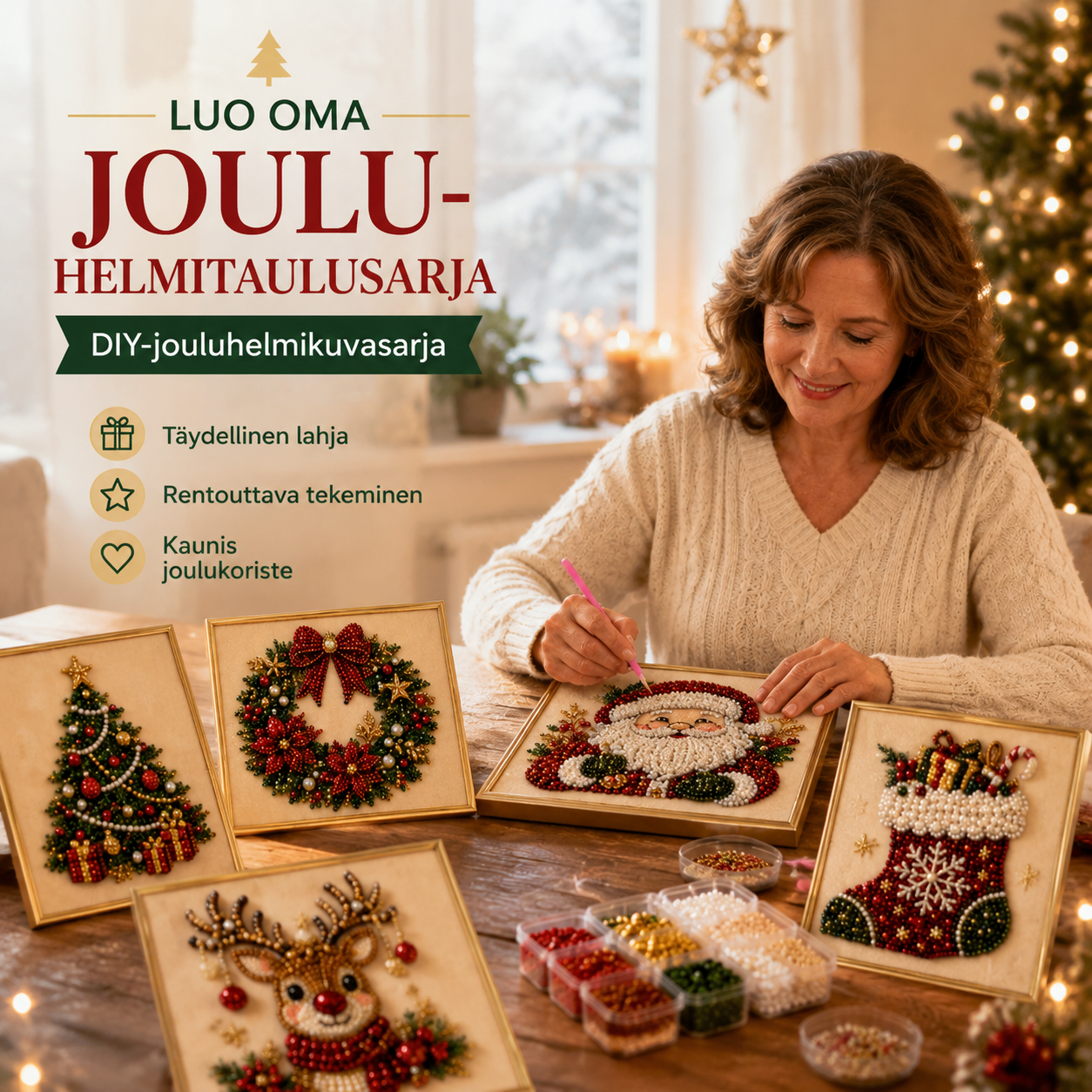 🧘Rentouttava ja aloittelijaystävällinen - 🎨💎DIY-jouluhelmikuvasarja