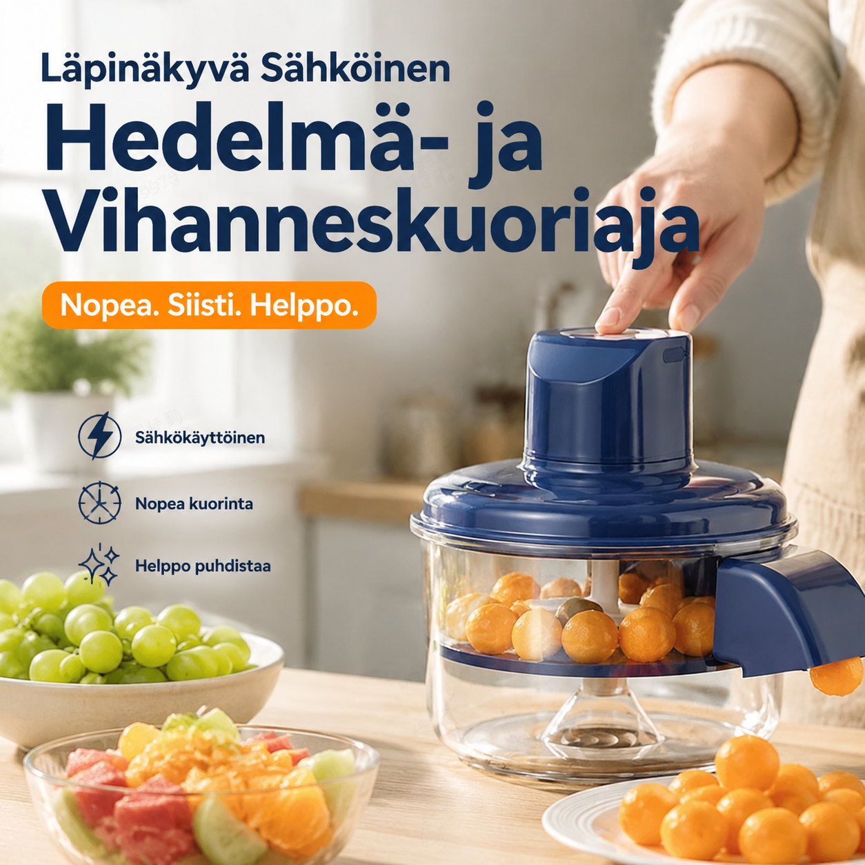 ⏳ Rajallinen aika -50% alennus⏰ Läpinäkyvä Sähköinen Hedelmä- ja Vihanneskuoriaja🍇🧄🥔