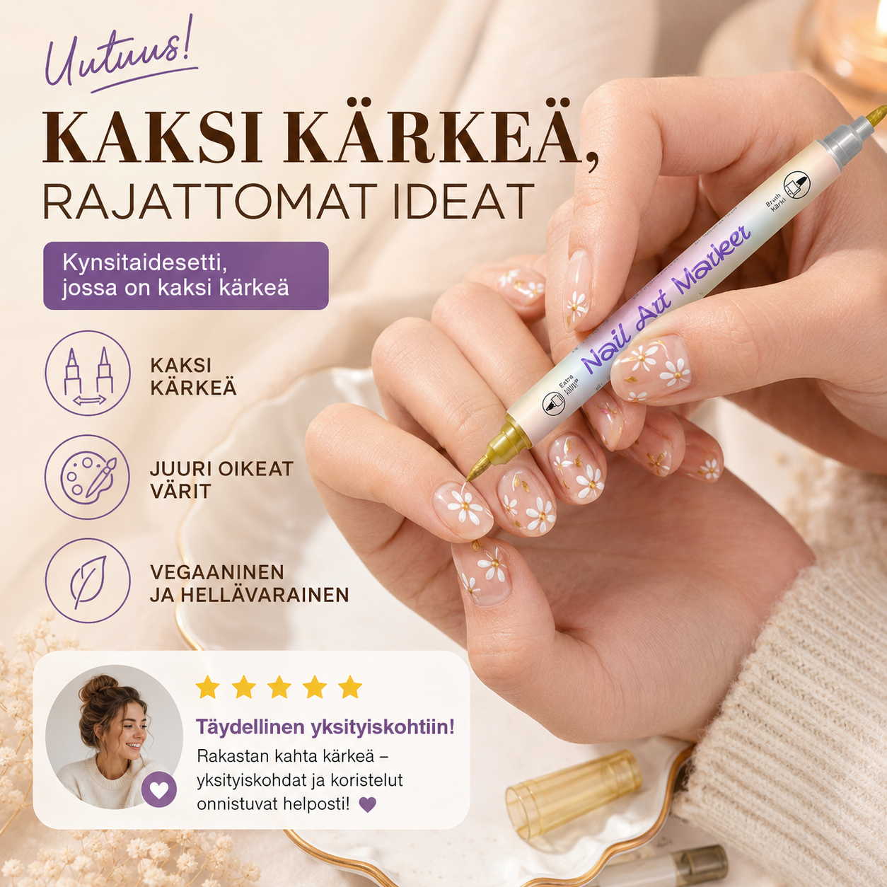 🔥50 % alennus⏰Kynsitaidesetti, jossa on kaksi kärkeä