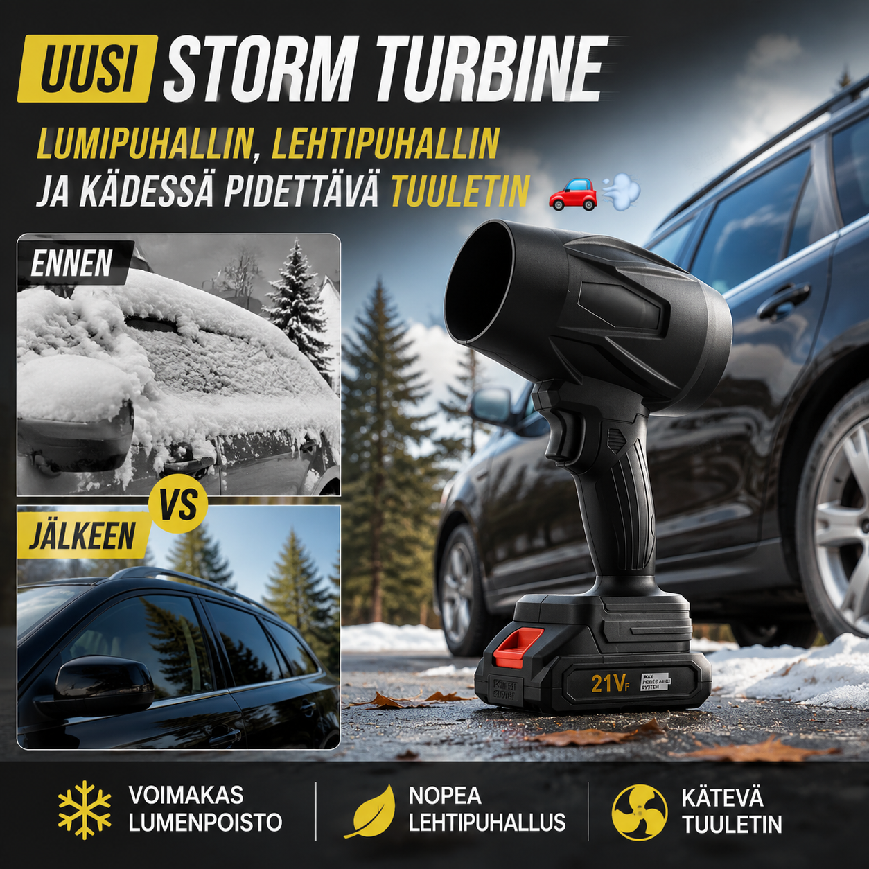 ✨Uusi Storm Turbine -lumipuhallin, lehtipuhallin ja kädessä pidettävä tuuletin 🚗💨