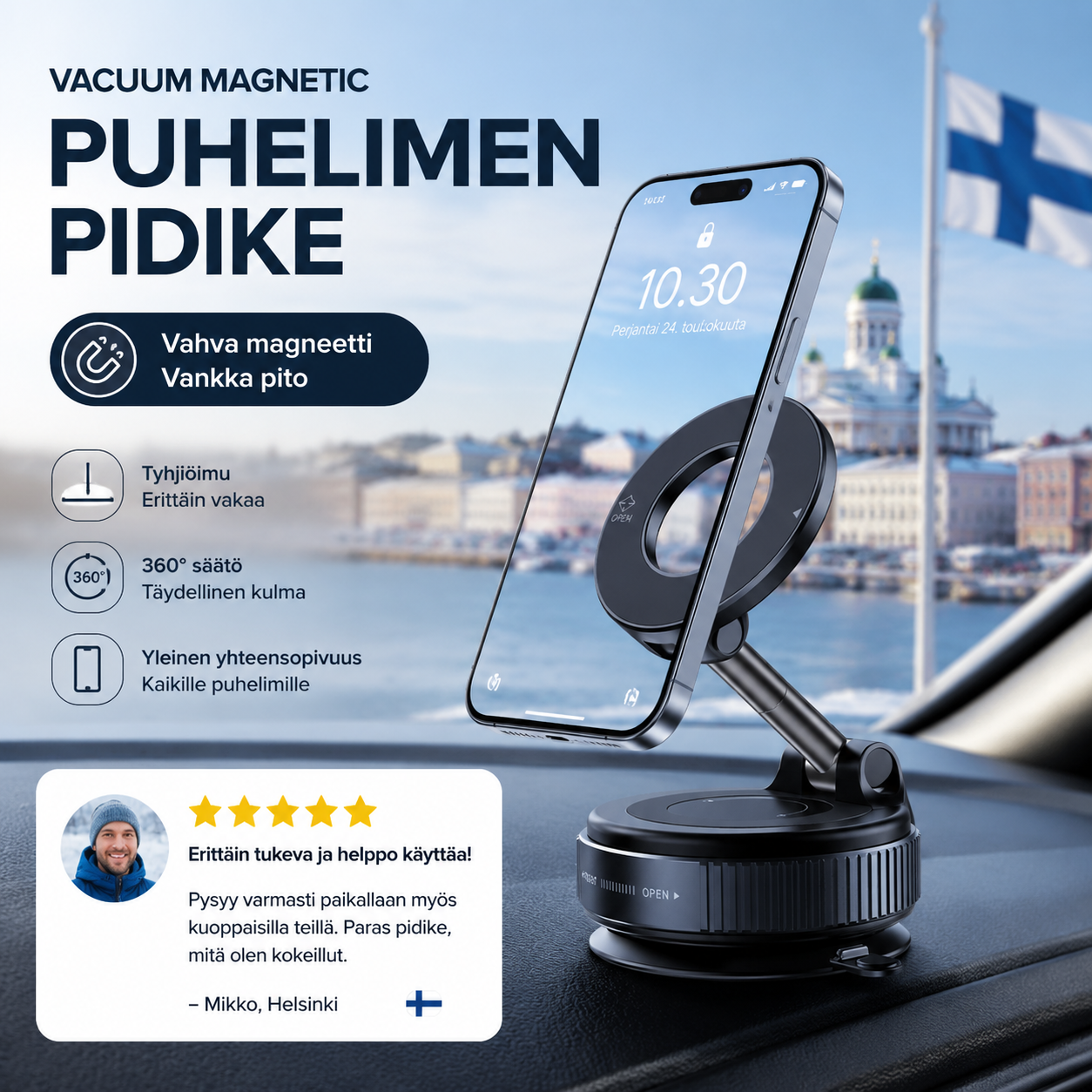 Tyhjiömagneettinen imukuppipidike autoon