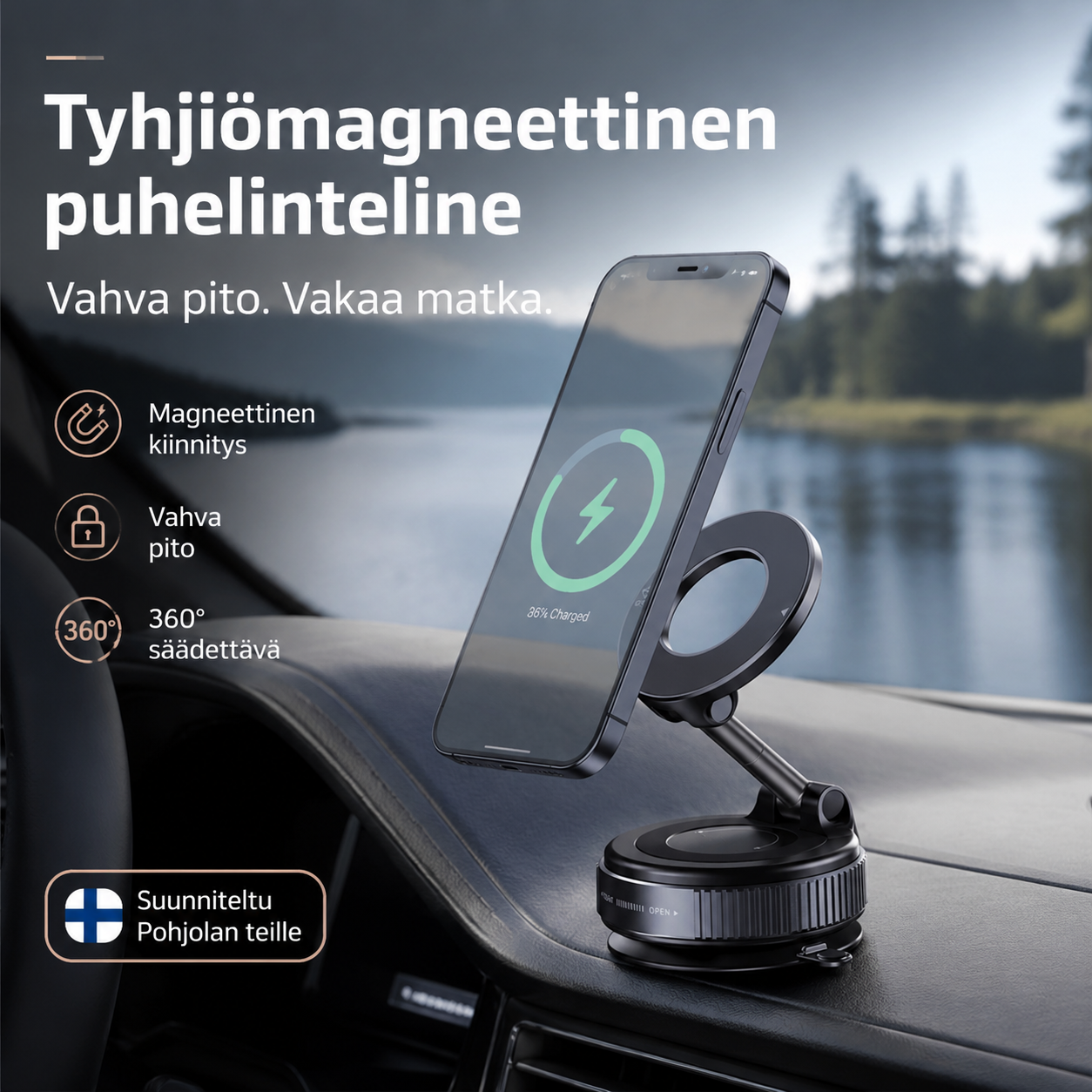 Tyhjiömagneettinen imukuppipidike autoon