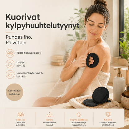 🧖‍♀️Kuorivat kylpyhuuhtelutyynyt – Kuorivat hellästi, puhdistavat ihohuokoset ja paljastavat kirkkaamman ihon. Kestävä kumi, helppo huuhtoa. ✨🛀
