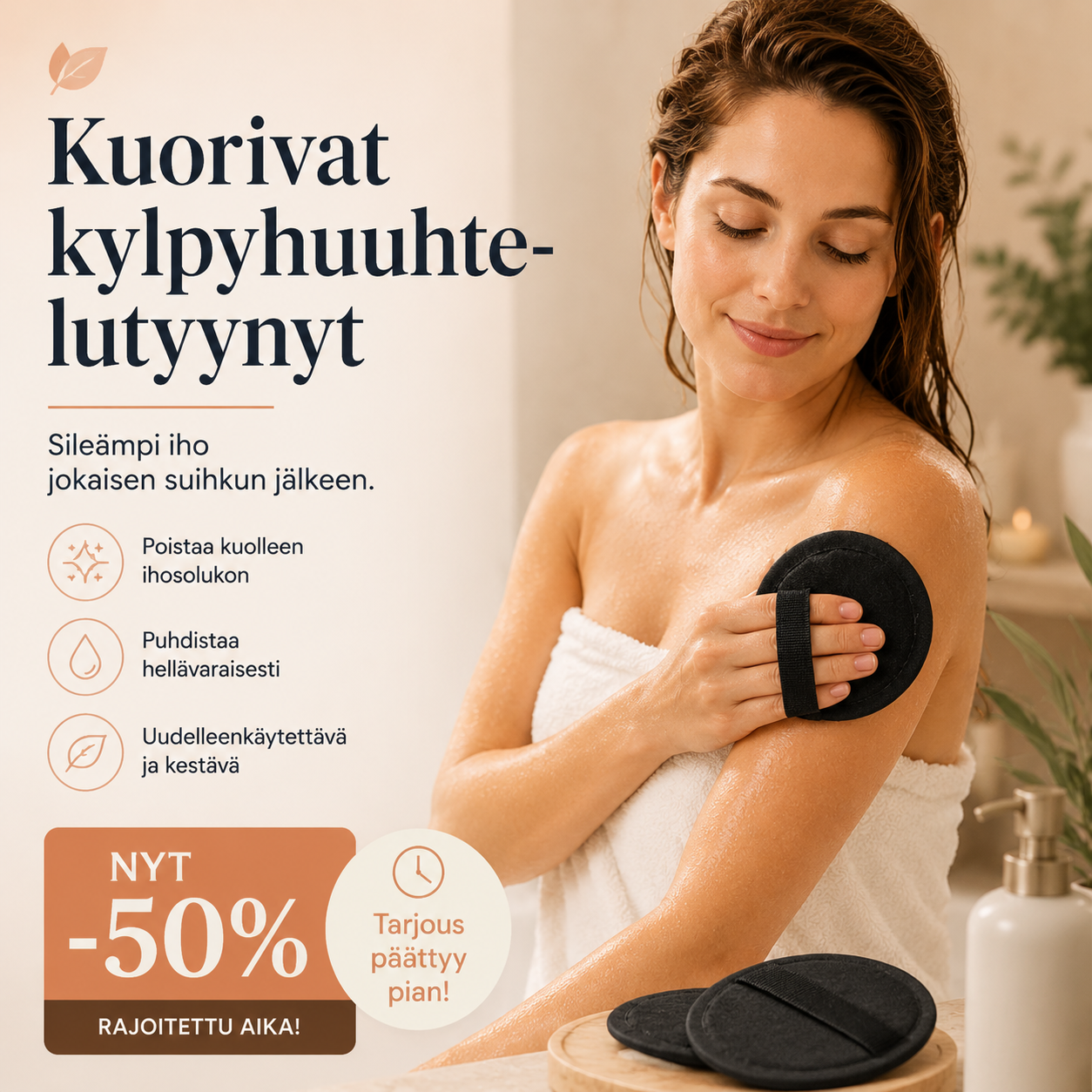🧖‍♀️Kuorivat kylpyhuuhtelutyynyt – Kuorivat hellästi, puhdistavat ihohuokoset ja paljastavat kirkkaamman ihon. Kestävä kumi, helppo huuhtoa. ✨🛀
