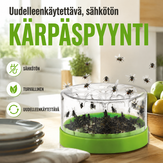 Uudelleenkäytettävä, sähkötön kärpäspyynti