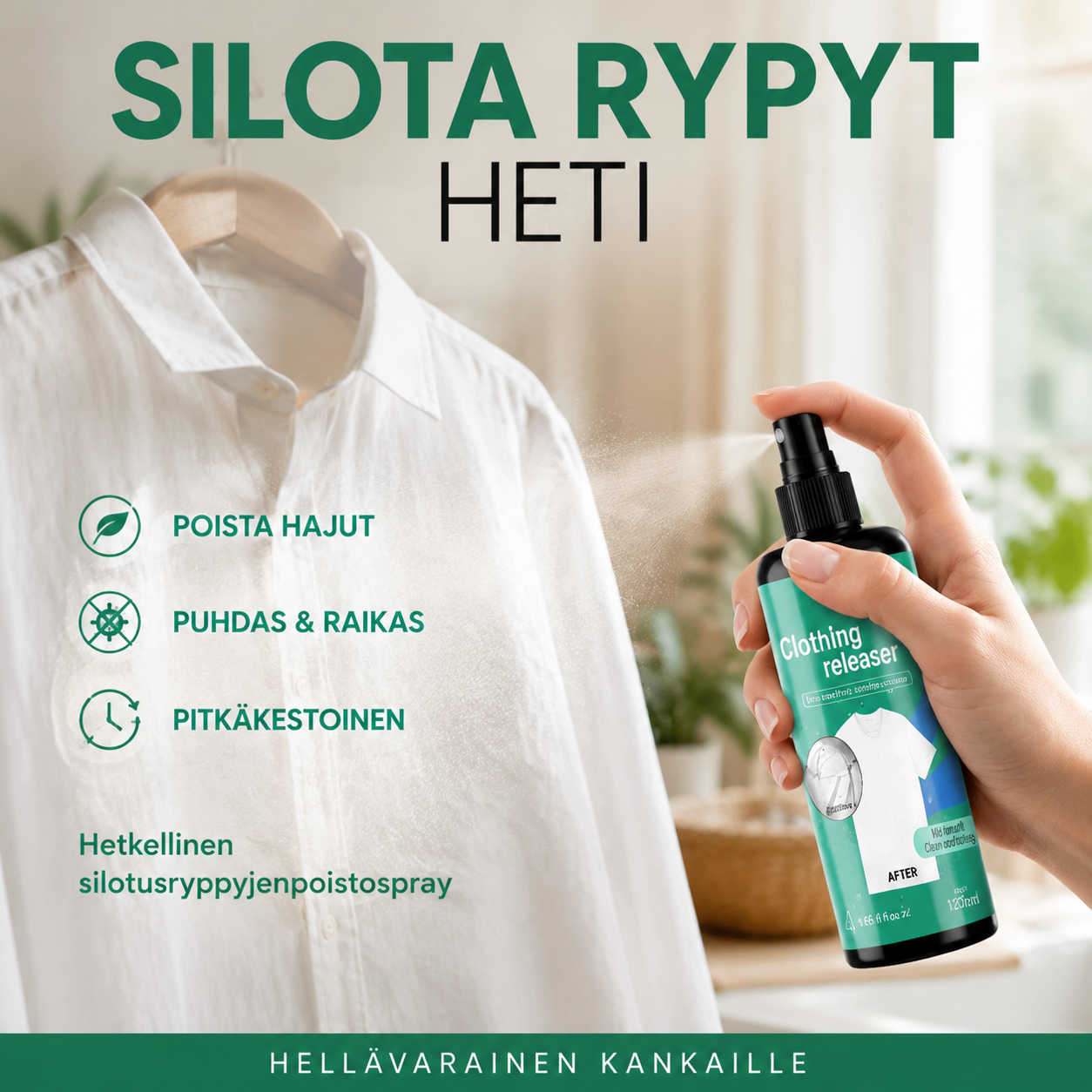 Hetkellinen silotusryppyjenpoistospray