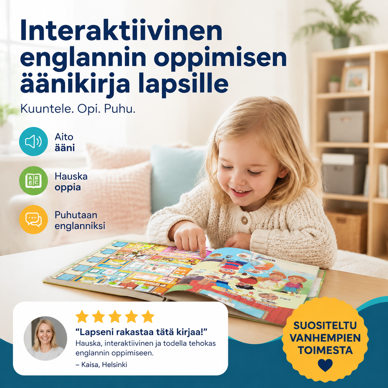 Interaktiivinen englannin oppimisen äänikirja lapsille