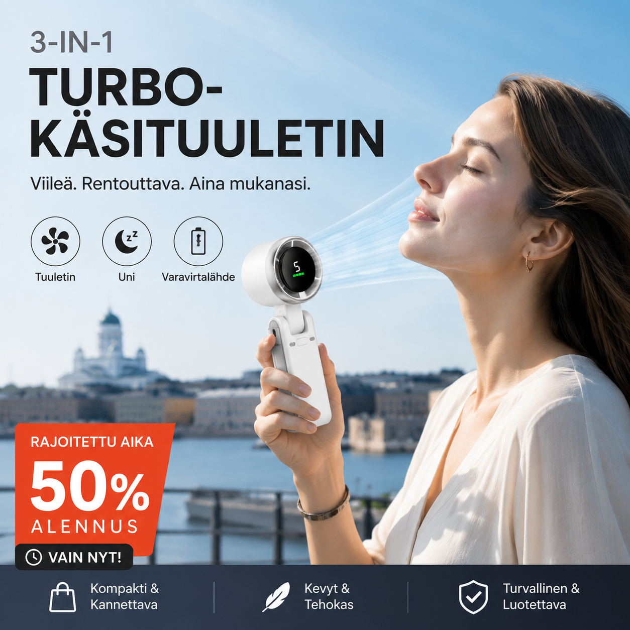 🔥3-in-1 Turbo-käsituuletin🌬️🇬🇧 5 nopeutta, 24 tunnin akku 🔋 | Täydellinen isänpäivälahja isälle ja työmatkalaisille 🎁